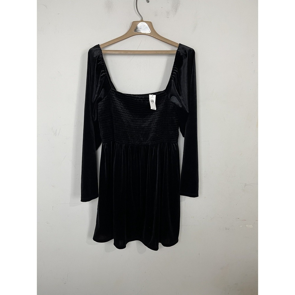 GAP Womens Dress XL Black Gothic Velvet Witchy Smocked Cottage‎ Stretch Party